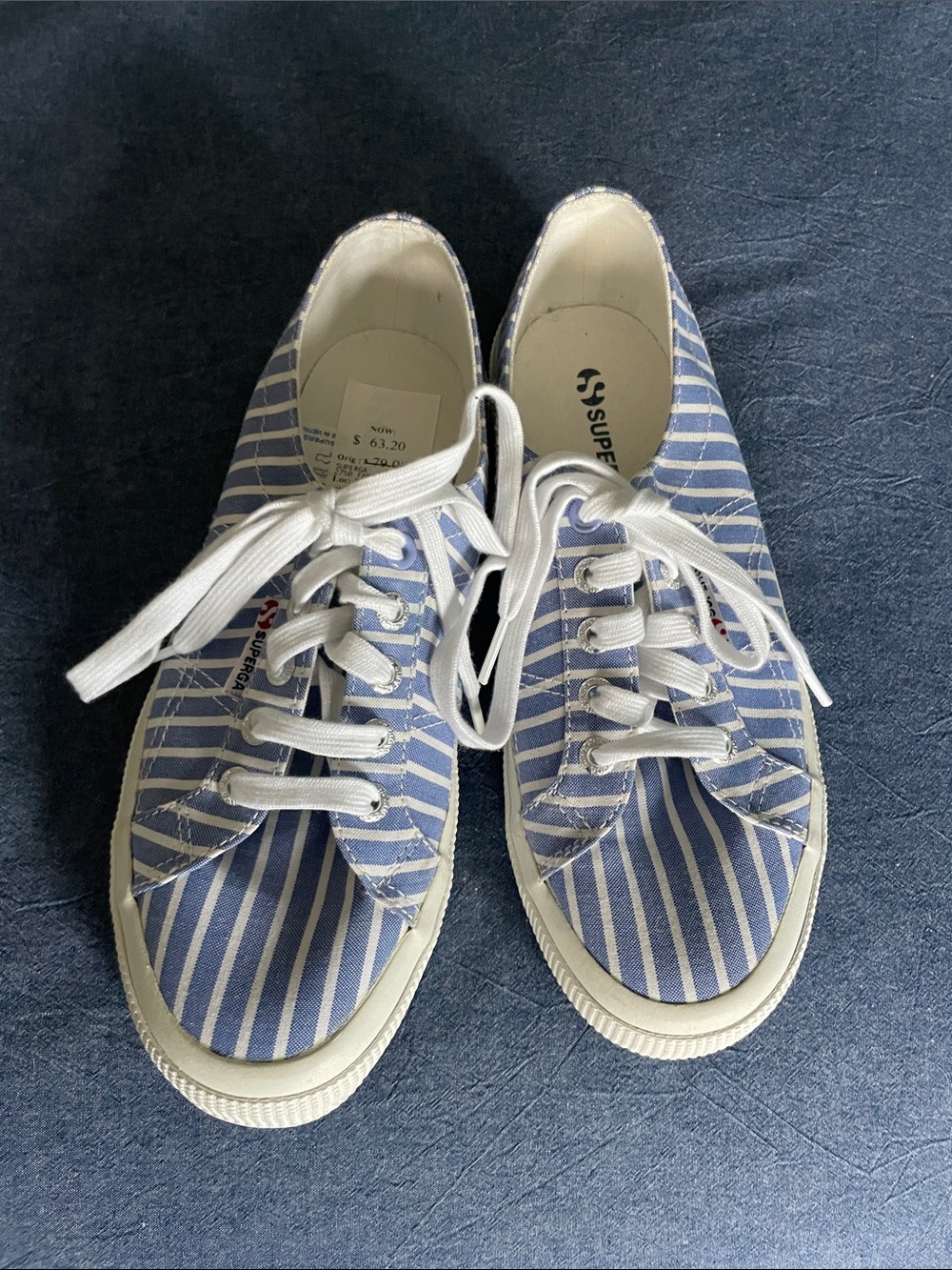 Superga Women’s Blue and White Striped Canvas Sneakers